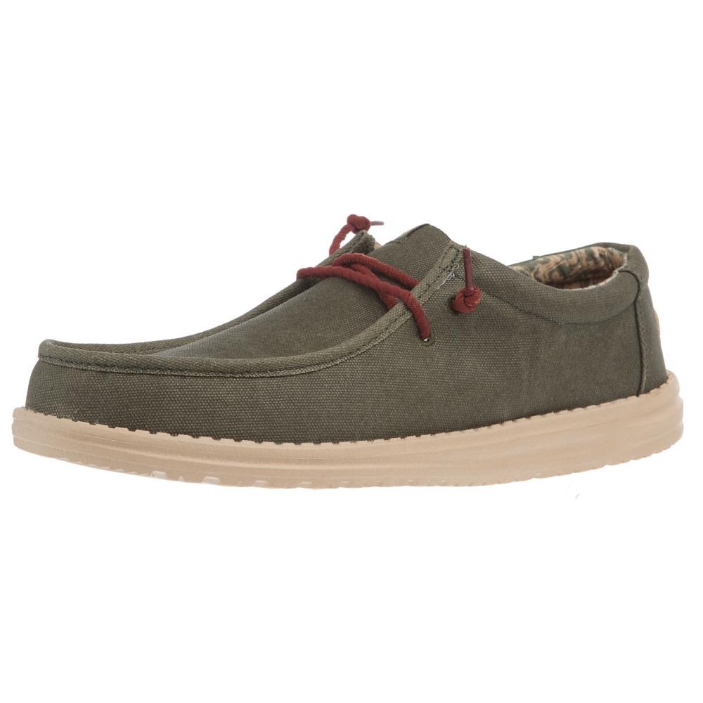 Hey Dude Men`s Wally Waxed Canvas Olive Casual Shoe