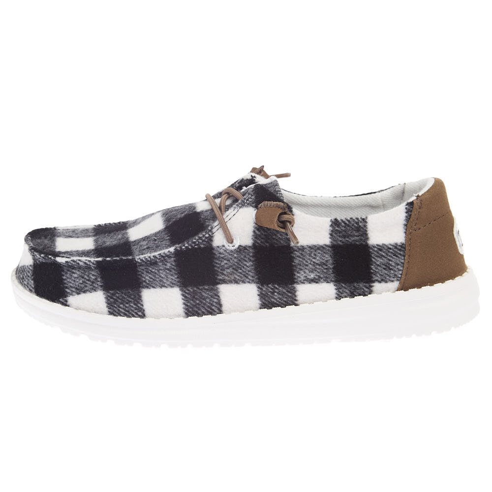 Hey Dude Women's Wendy Buffalo Plaid White and Black Casual