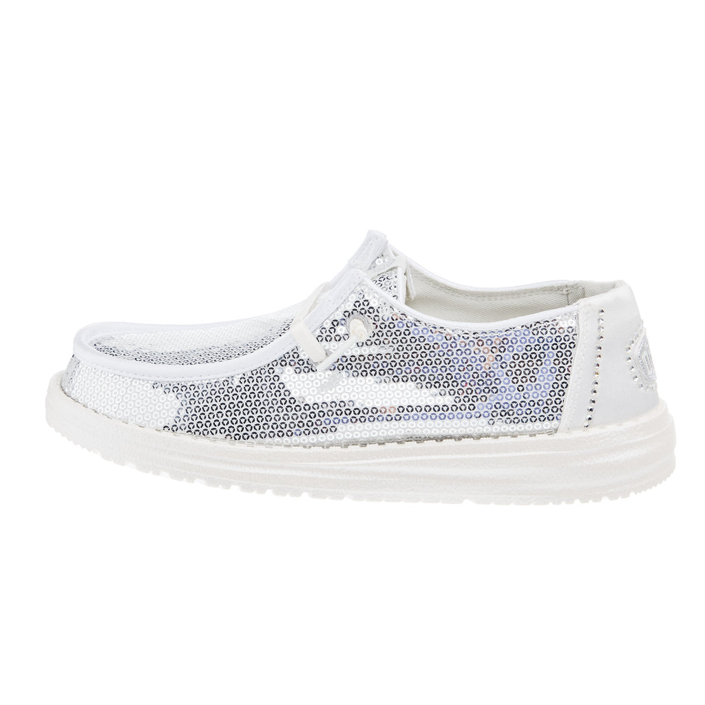 Hey Dude Womens Disco Sequin Silver Casual Shoe