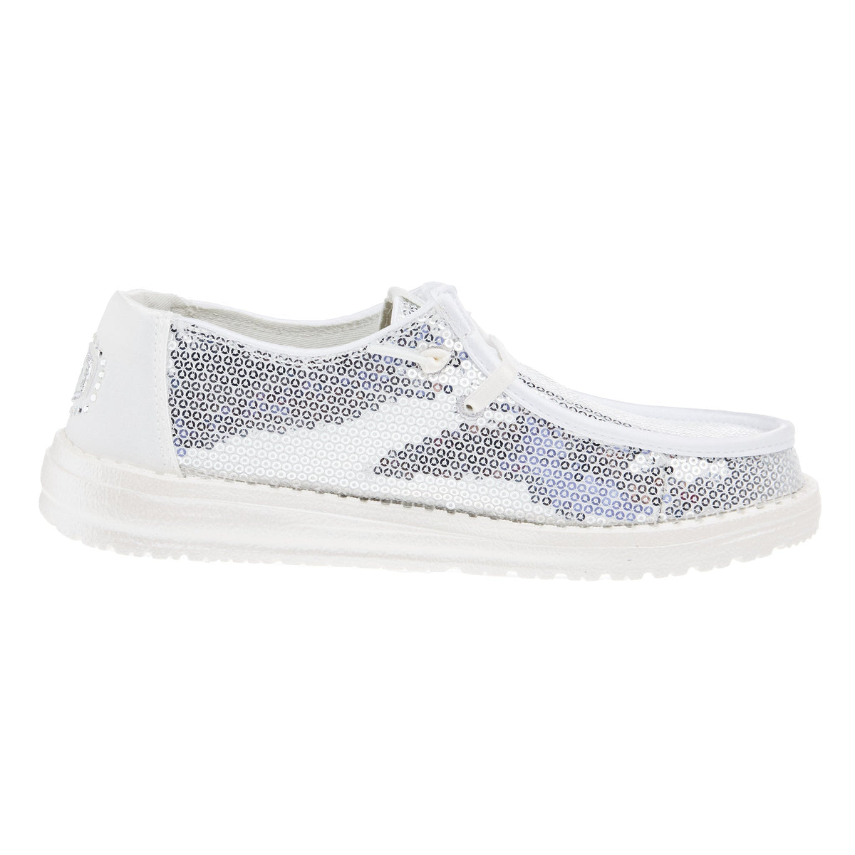 Hey Dude Womens Disco Sequin Silver Casual Shoe